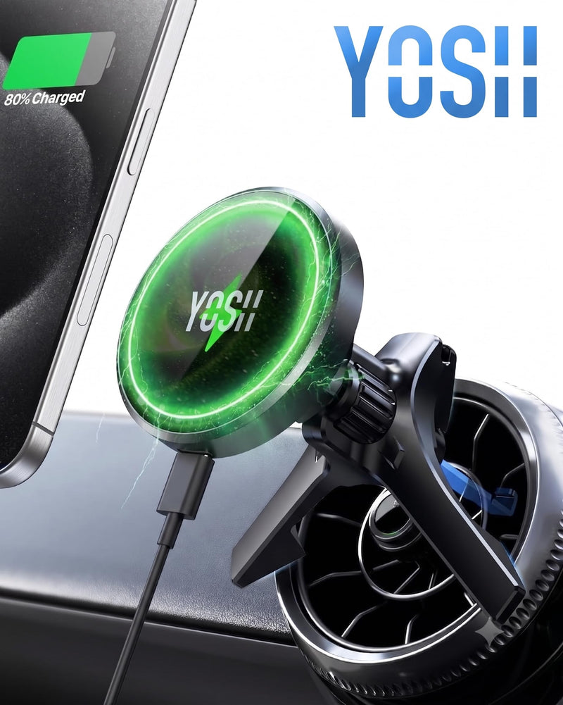 YOSH Mag-Safe Car Mount Charger for Mercedes Benz/Mini Cooper 2020-23&Countryman, Audi A1, Mercedes Benz Car Accessories, 15W Fast Charging Magnetic Wireless Charger for iPhone 16 15 14 13 12 Series Fast Charging Design