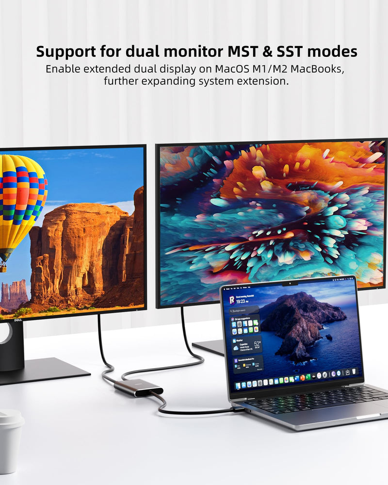 USB 3.0 to Dual HDMI Adapter Compatible with Windows/Mac OS, 4K@30Hz/1080P@60Hz, Hdmi USB to HDMI Splitter, MST Mode, USB to hdmi Adapter for 2 Monitors