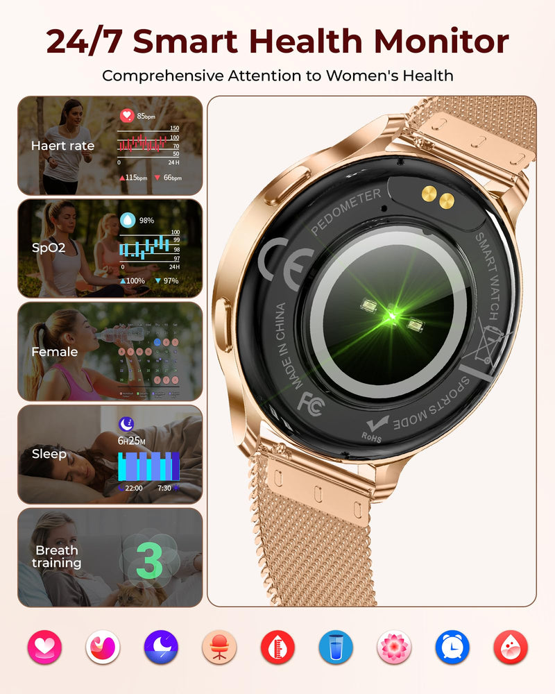 Iaret Smart Watch for Women, 1.27" HD Fitness Tracker with 4 Bands & Necklace Gift Set, Heart Rate SpO2 Sleep Monitor, 120+ Sport Modes, Call & Notifications, Smartwatch for Android iPhone, 40mm Rose Gold