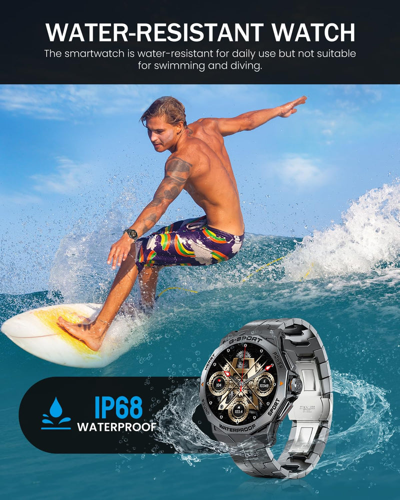 Military Smart Watch for Men with Bluetooth Call, 1.43" AMOLED Screen Smartwatch with Heart Rate/Sleep Monitor, IP68 Waterproof Fitness Tracker with 100+ Sport Modes for iOS Android