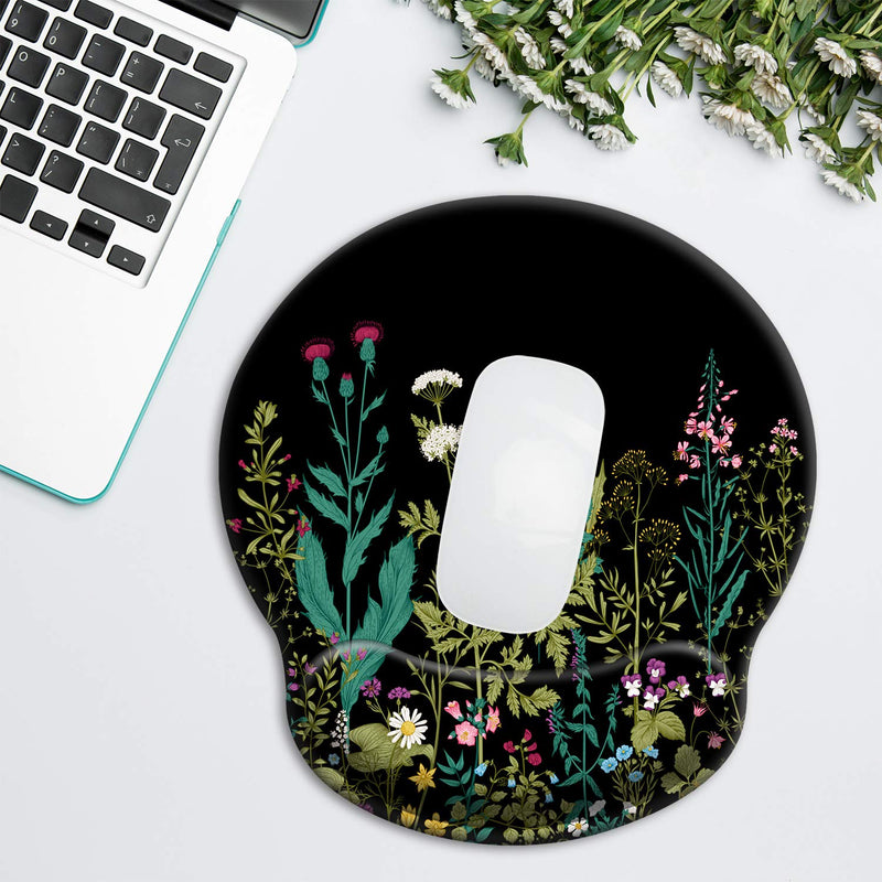 Ergonomic Mouse Pad with Wrist Support Gel [30% Larger], iDonzon Cute Soft Wrist Rest Pad with Non-Slip Rubber Base, Easy Typing & Pain Relief - Garden Flowers Round