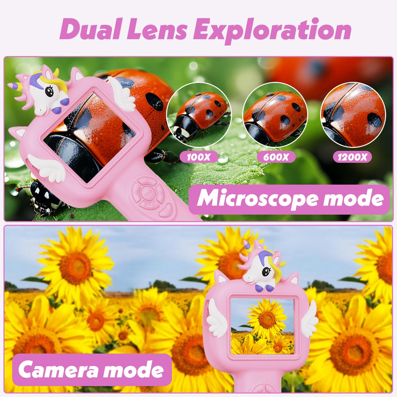 [AUSTRALIA] - Microscope for Kids Gifts Toys Science, Mini Handheld Digital Pocket Microscope Requiring Direct Surface Contact, Educational STEM Toy for Boys Girls Ages 8–12, Christmas Birthday Gift Idea Pink 