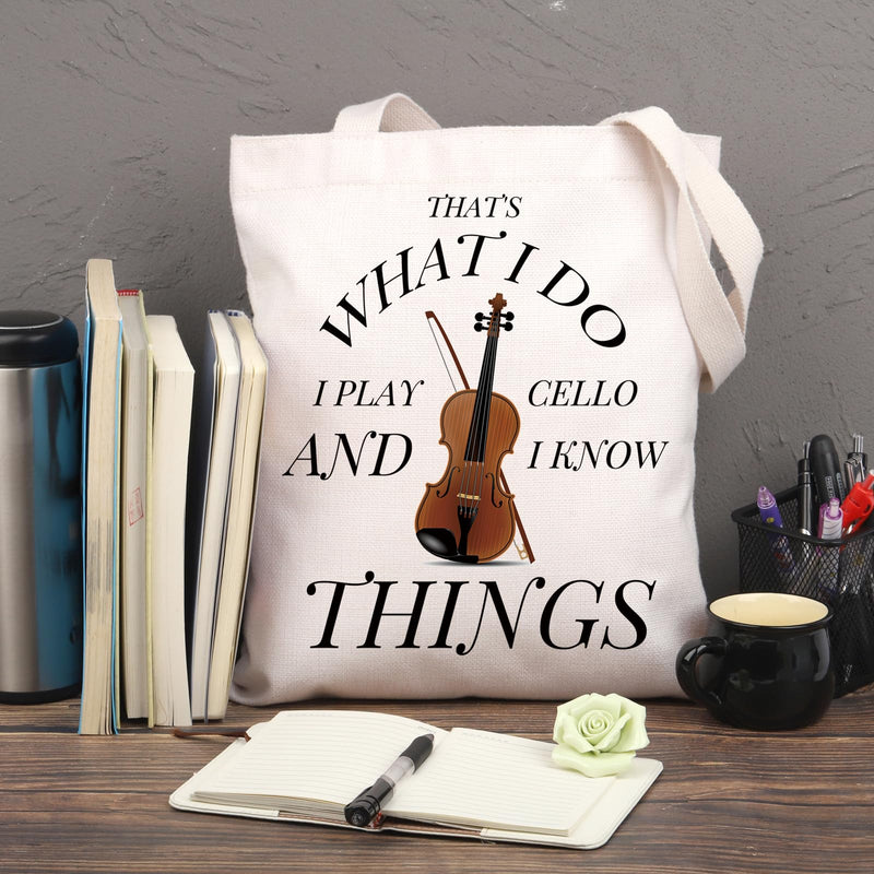 BDPWSS Cello Gift Cello Music Tote Bag Musician Gift That's What I Do I Play Cello And I Know Things Funny Cello Player Gift Know Cello Tg