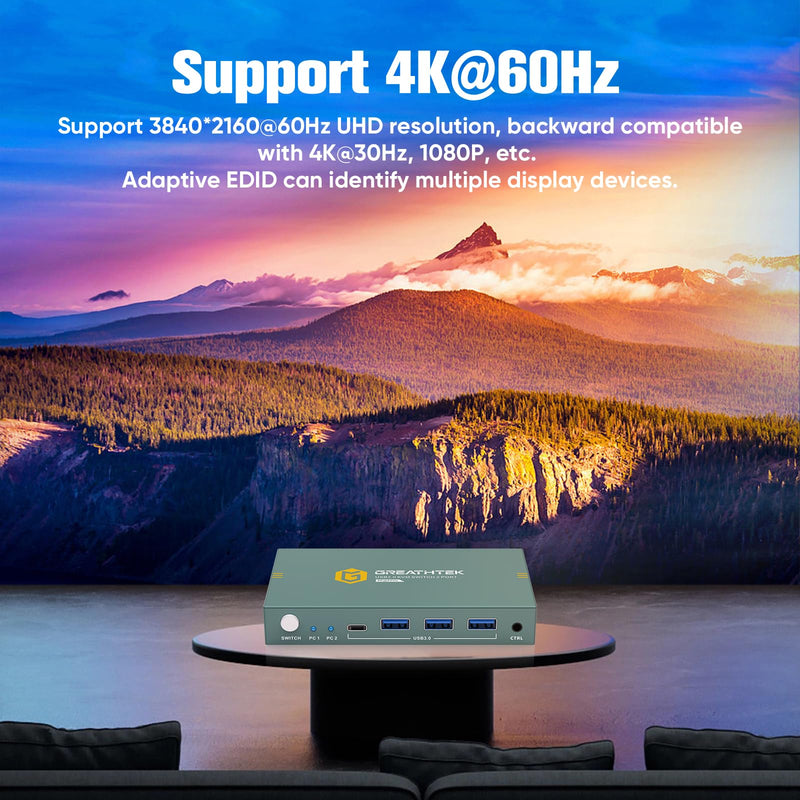 USB3.0 KVM Switch 2 Port HDMI, 4K@60Hz KVM Switch 1 Monitors 2 Computers with 3 USB3.0 Ports, HDMI KVM Switches for 2 PCs Share 1 Monitors and USB Devices, Support Button Switch, EDID Deep Blue