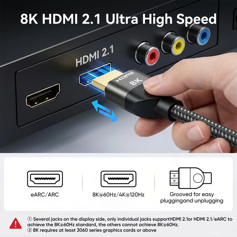 8K HDMI 2.1 Cable 1FT(12Inch) 10-Pack, Ultra High Speed 48Gbps Braided HDMI Cord, Support HDR10+, eARC, VRR, QMS, QFT, HDCP 2.2&2.3 for TV, Monitor, PC, Laptop, HDMI Switch, HDMI Splitter, KVM Grey 1