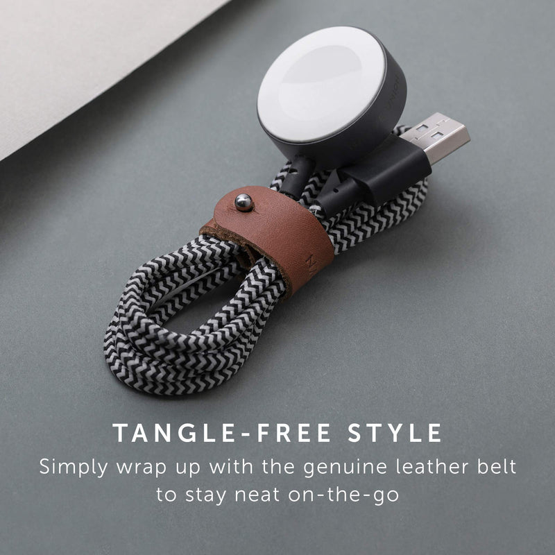 Native Union Belt Watch Cable - 4ft Ultra-Strong Reinforced [MFi Certified] Durable USB Charging Cable Compatible with Apple Watch, Leather Strap (Zebra) Zebra