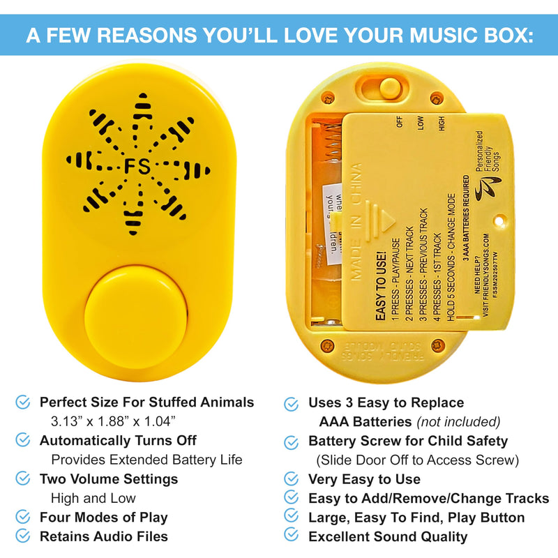 [AUSTRALIA] - 2+ Hr Voice Box for Stuffed Animals by Friendly Songs - This Sound Module can Hold 70+ MP3 Songs or MP3 Voice Recordings Inside The Voice Recorder for Stuffed Animals and Plush Teddy Bears 