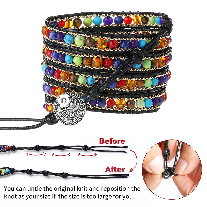 Boho 5 Wraps Bracelet Compatible with Beaded Apple Watch Band for Women Men 38mm/40mm/41mm, 7 Chakra Apple Watch Strap for Iwatch Band Series 8/7/6/5/4/3/2/1/SE Ultra