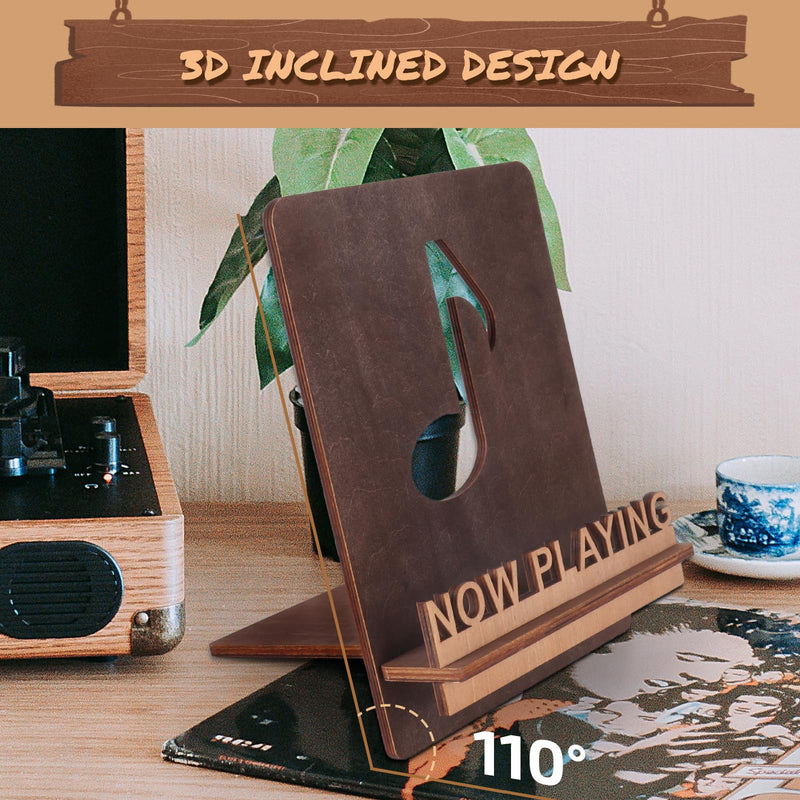 Now Playing Vinyl Record Stand, Now Playing Holder with 3D Design，Wood Record Shelf，Vinyl Holder, Retro Vinyl Record Display in Musical Note Design，Now Playing Record Holder Nowplaying