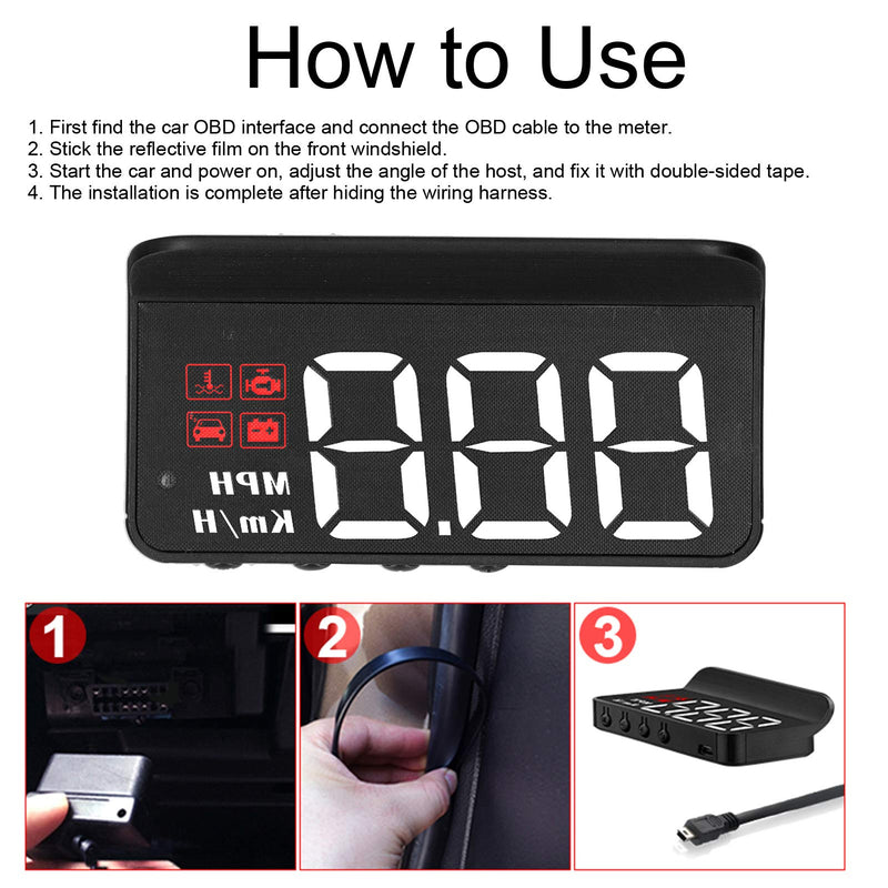 Car Head Up Display, HUD Display Windshield Projector Multi‑Function Gauge Warning Alarm Fatigue Driving Reminder