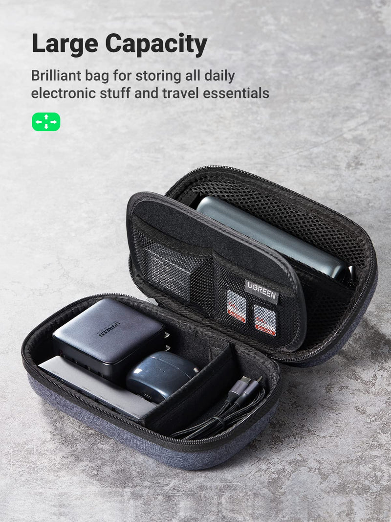 UGREEN Travel Case Tech Gadget Electronic Organizer Cable Pouch Small Hard Case Storage Carry Bag Portable for Hard Drive, Charger Cable, USB Cord, Phone, Power Adapter, Earphone, SD Card, Grey