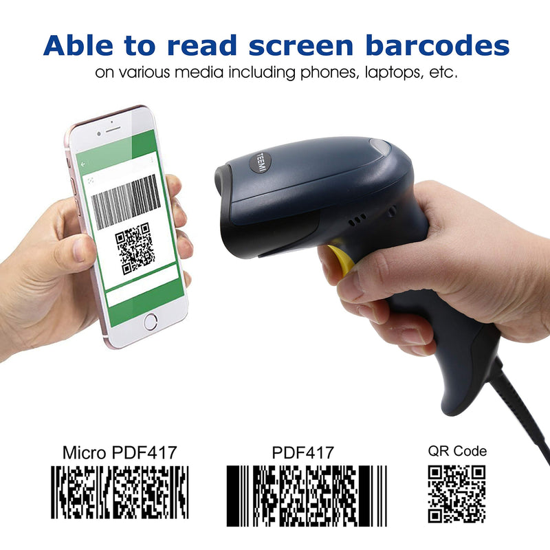 [AUSTRALIA] - TEEMI QR Barcode Scanner with Handsfree AutoSensing Stand Handheld Automatic USB Wired 1D 2D Bar Codes Reader Global Shutter Scan Rectangle Datamatrix OCR IMB Driver's License Codes Scanner + Stand 