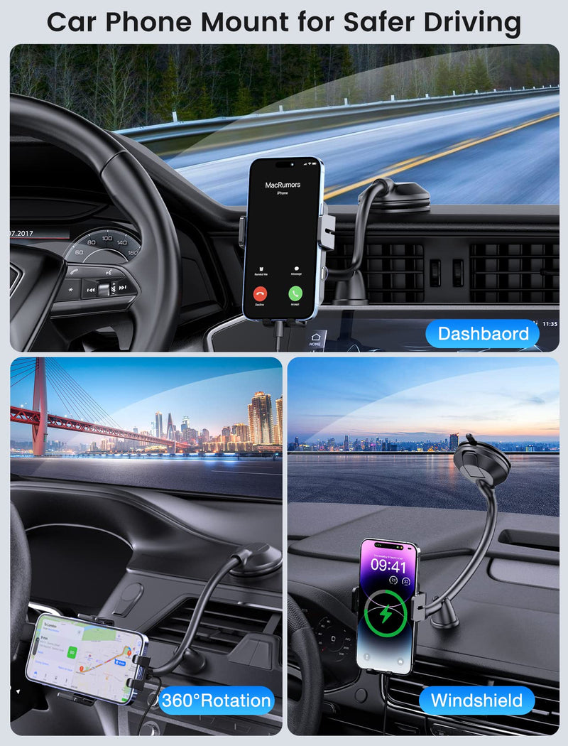 Wireless Car Charger, MOKPR 15W Fast Charging Car Mount Auto-Clamping Car Charger, Dashboard Windshield Phone Holder Compatible with iPhone 16 15/14/13/13 Pro/12 Pro12/11/X, Samsung S23/S22/S10/S9/S8 | [with Anti Shake stabilizer]Auto-Clamping Fast Cha...