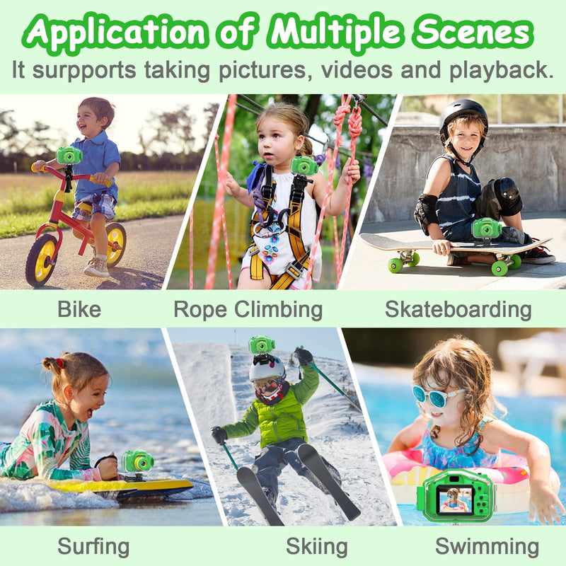 [AUSTRALIA] - Agoigo Kids Waterproof Camera Toys for 3-12 Year Old Boys Girls Christmas Birthday Gifts HD Children's Digital Action Camera Child Underwater Sports Camera 2Inch Screen with 32GB Card (Green) Green 