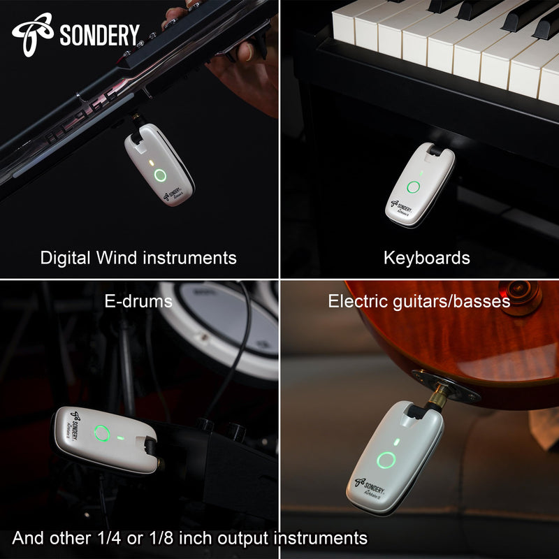 Sondery Wireless Transmitter and Receiver System for Guitar Bass Keyboard Drums Multiple Instruments 7 Channels Rechargeable Long Battery Life