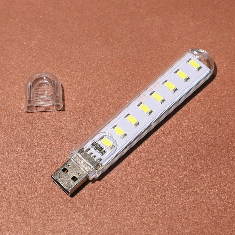 USB Light,Night Light Plug in,Small Led Light Stick with 8 Lamp Beads for Power Brick/Portable Power Station(Pack of 8)(White) White