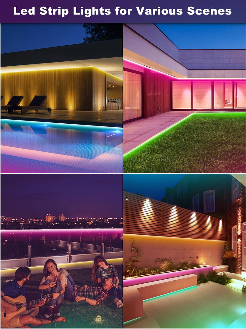 Outdoor Led Strip Lights Waterproof 50ft (1 Roll), Ip65 Outside Led Light Strip Waterproof with Remote and App Control, Exterior Led Rope Lights Music Syne RGB Strip Lights for Bedroom Decor 50 ft