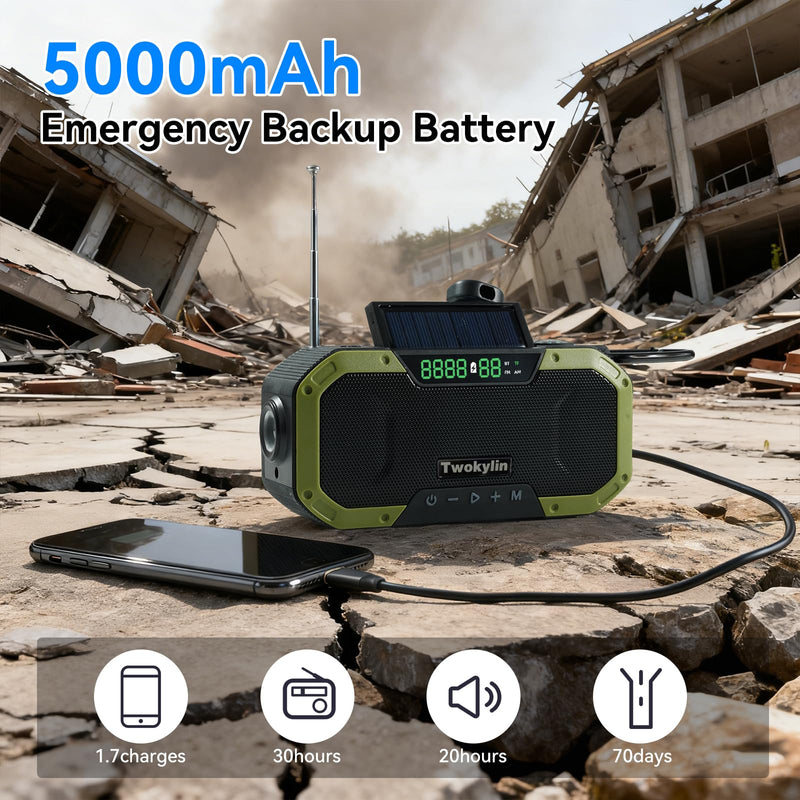 [AUSTRALIA] - Emergency Radio Waterproof Bluetooth Speaker,Hand-Crank NOAA Weather Radio with Solar Panel,5000mAH Cell Phone Charger,Flashlight,SOS,Outdoor Camping Gear Camping 