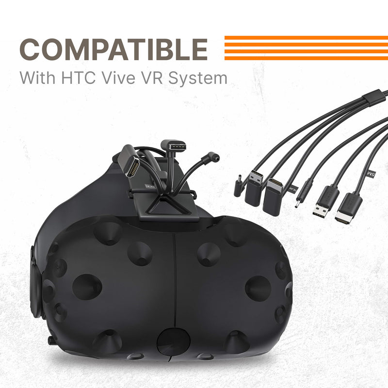 Skywin 3 in 1 Round HTC Vive Compatible Cable - 5 Meters / 16 Feet - Black | Replacement 3 in 1 Connection Cable for HTC Vive Headset and Linkbox 5 Meter