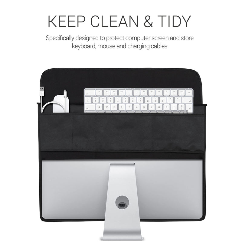 kwmobile Cover Compatible with 24-26" Monitor - with Extra Storage - Don't Touch My Screen White/Black Don't Touch My Screen white / black