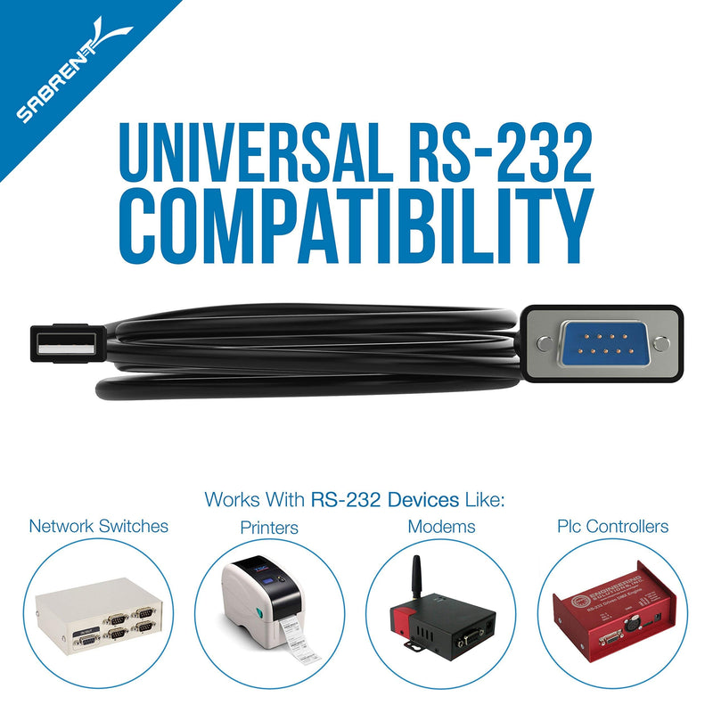 Sabrent USB 2.0 to Serial (9-Pin) DB-9 RS-232 Converter Cable, Prolific Chipset + USB 2.0 to Serial (9-Pin) DB-9 RS-232 Adapter Cable 6ft Cable