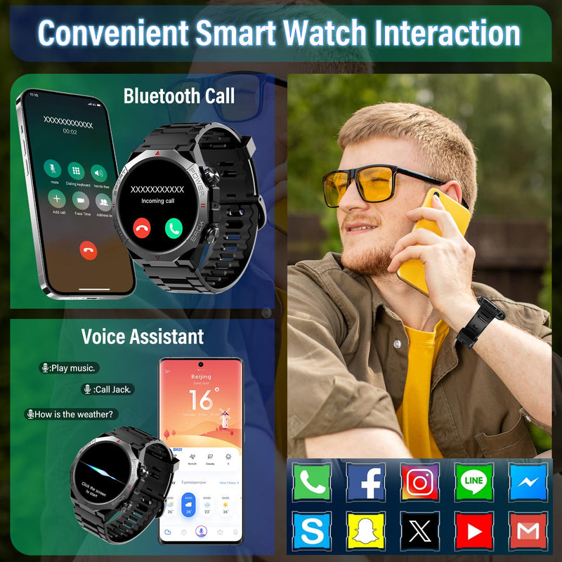 Military Smart Watches for Men (Answer/Make Calls), 1.39" HD Fitness Watches, Heart Rate/Sleep Monitor, 110+ Sports Modes Watch for Men, Waterproof Watch, 30Day, Watches for Android/iPhone, Black
