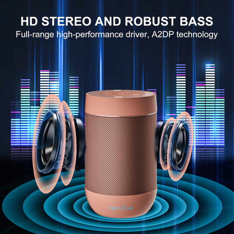 comiso X26M Portable Bluetooth Speaker,Waterproof Speaker IP65,5.3 Bluetooth,360 HD Sound,TWS Stereo Pairing,Built in Mic, Support TF/SD Card-Pink Pink