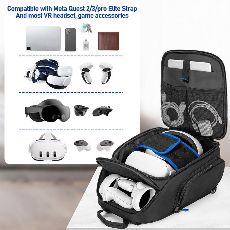 PGmoon Carrying Case Compatible with Oculus Meta Quest 2/Quest 3/Quest 3S | Travel Storage Bag Backpack with Separate Room for Touch Controllers and Multi-Pockets (Patent Design) black
