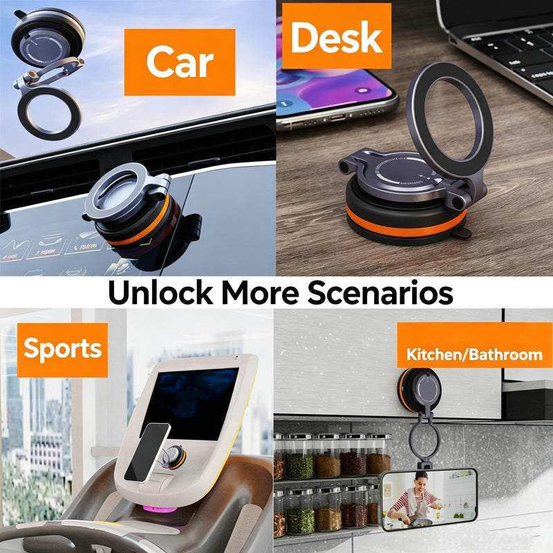 RamboN Foldable Magnetic Car Phone Holder | Vacuum Suction Cup, Rotatable and Liftable, Heat Resistant Metal Alloy