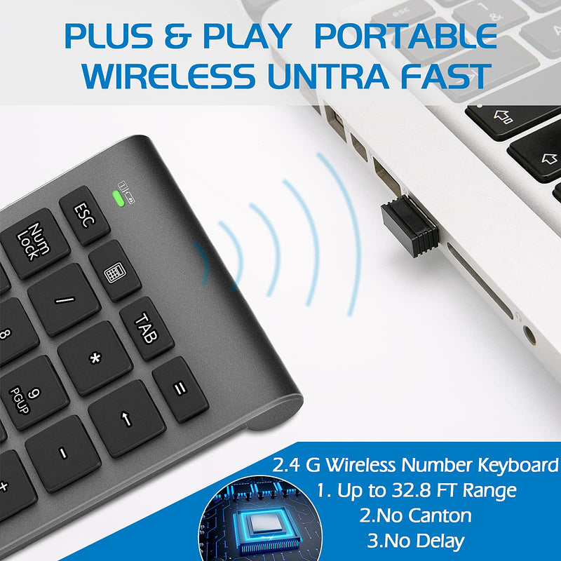 Number Pads, Foloda Wireless Eexternal Data Entry Numeric Keypads 22 Keys 2.4G Num Pad for for Laptop, PC, Desktop, Surface Pro, Notebook Grey