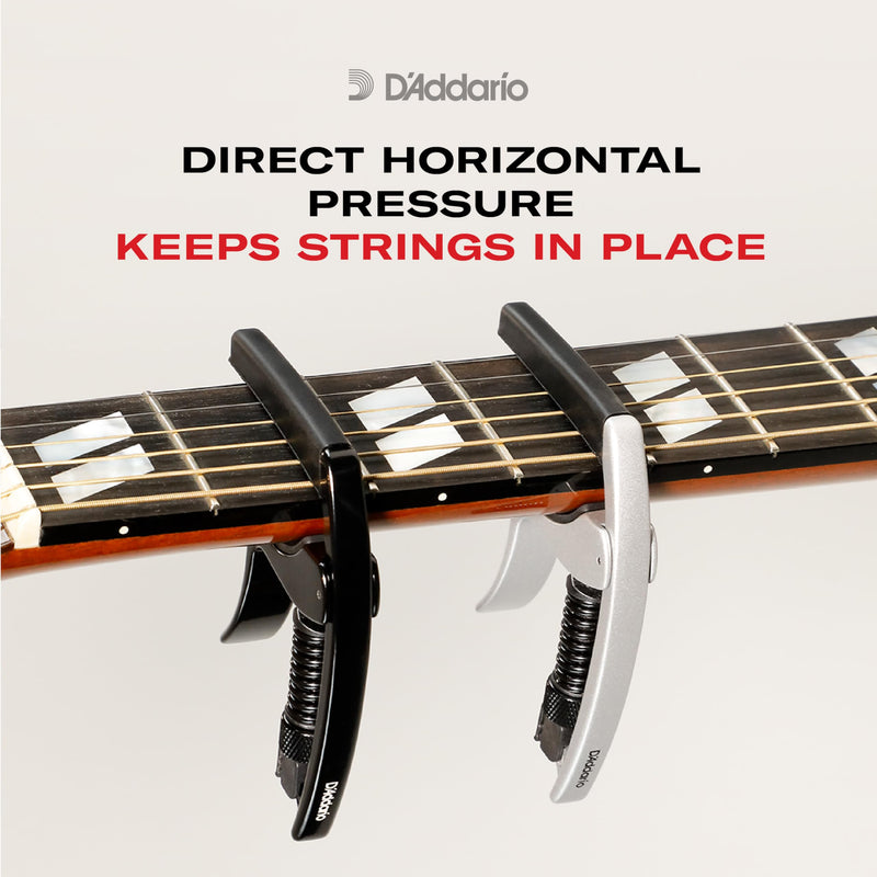 Planet Waves by D'Addario Planet Waves Guitar Capo – NS Artist - For 6-String Electric and Acoustic Guitars - Single Hand Use – Integrated Pick Holder -Black