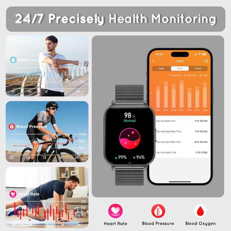 Smart Watch for Men Women, 30+ Day Battery Life 44MM Fitness Tracker 3 Band | Bluetooth Call Smartwatch for iPhone Android Phones with Heart Rate SpO2/Sleep Monitor, 120+ Sports Modes, 1000mAh Black 44 MM