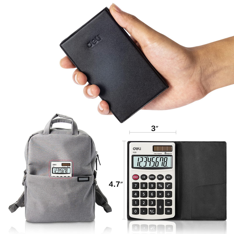 Calculator, Deli Standard Function Basic Calculators, Solar Battery Dual Power Office Calculator with Cover, Metal Panel 1 Pack