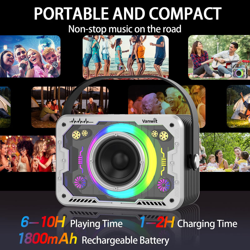 [AUSTRALIA] - Karaoke Machine, 2 Wireless Karaoke Microphones with Disco Lights, Portable Bluetooth Speaker, Singing Machine with PA System for Adults Kids, Supports AUX/USB/TF for Home Party Indoor/Outdoor Silver 2mics 