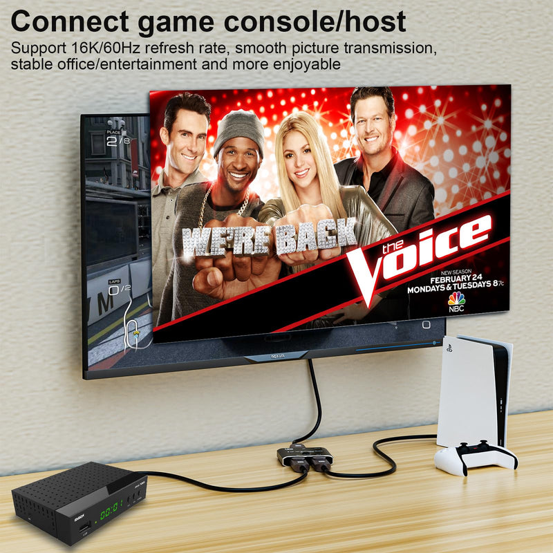 CABLEDECONN DisplayPort 2.1 8K 10K 16K DP Video Switch Bi-Direction Ultra HD 8K@120Hz 4K@240Hz Splitter Converter for Multiple Source and displays dp 16k switch 2x1