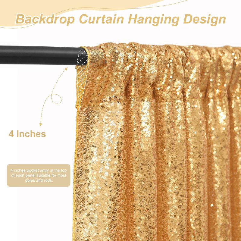 Gold Sequin Backdrop Curtain Panels Stage 2 Pieces 2FTx8FT Wedding Party Background Drapes Gold 2 pcs-2ftx8ft