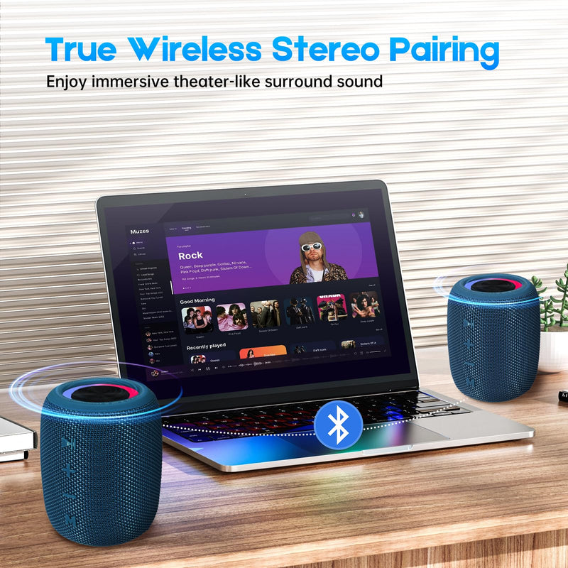 Portable Bluetooth Speaker, BT5.3 Wireless Speaker 20W Bass Diaphragms with Multi LED Light Dynamic Modes, IPX6 Waterproof 16H Playtime supports FM Mode, TF, USB for Home, Cycling, Outdoor, Beach Blue