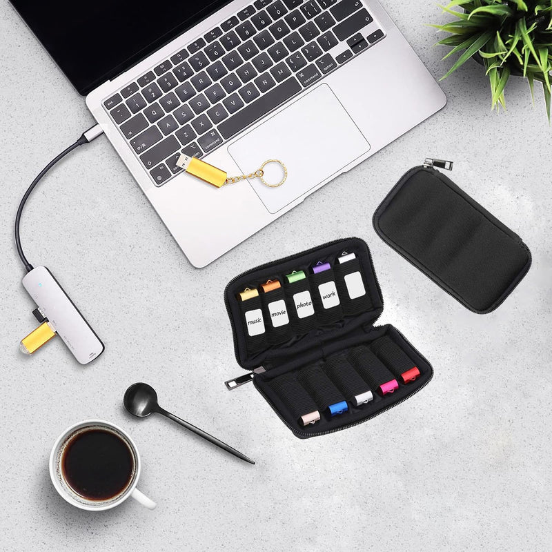 [AUSTRALIA] - ABLAZE Flash Drive Case USB Storage Case, USB Holder Storage Bag with Label, Portable USB Case Electronic Accessories Organizer for USB Thumb Drive (Black) 
