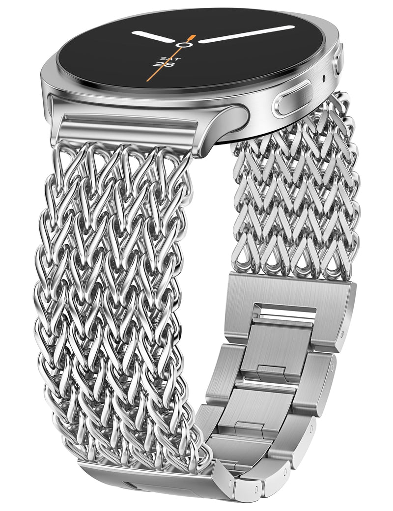 Minyee 2 Packs Watch Band Compatible with Samsung Galaxy Watch 8 40mm 44mm/ 8 Classic 46mm Band Women, No Gap One-Click Premium Silicone Strap & Multi-chain Mermaid Style Link Bracelet