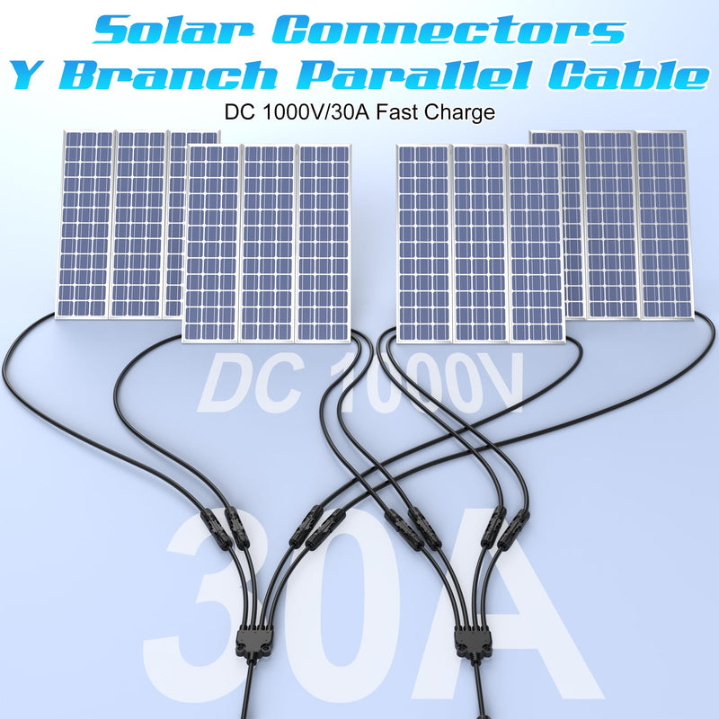 1 Pair of Solar Connectors Y Branch Parallel Adapter Cable, Power Solar Cable for Solar Panel, 30A 1000V Y-Branch Cable with CE and TUV Certification, Y Parallel Solar Wire in Pair (1*M/FFFF+1*F/MMMM) M/FFFF+F/MMMM