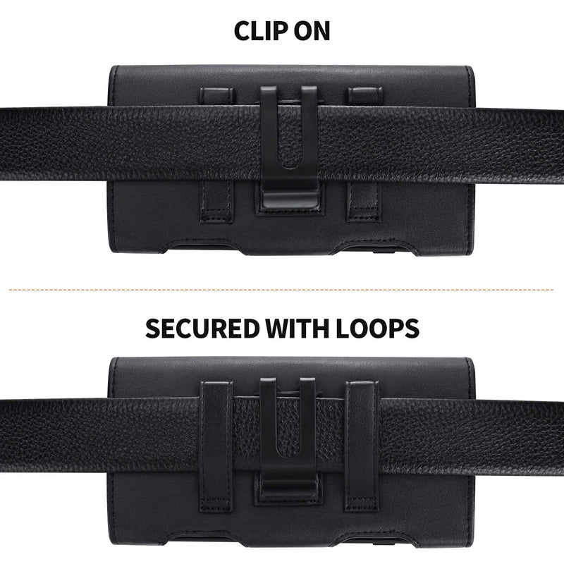 BECPLT Galaxy S24 Ultra S23 Ultra S22 Ultra 5G Note 20 Ultra 5G Note 10+ Plus 5G Holster Black Leather Carrying Cell Phone Holder Belt Clip Holster Case Pouch for Galaxy A14 5G S21 Ultra 5G Note 20 9 XL (6.85" x 3.6" x 0.75") Black-Leather