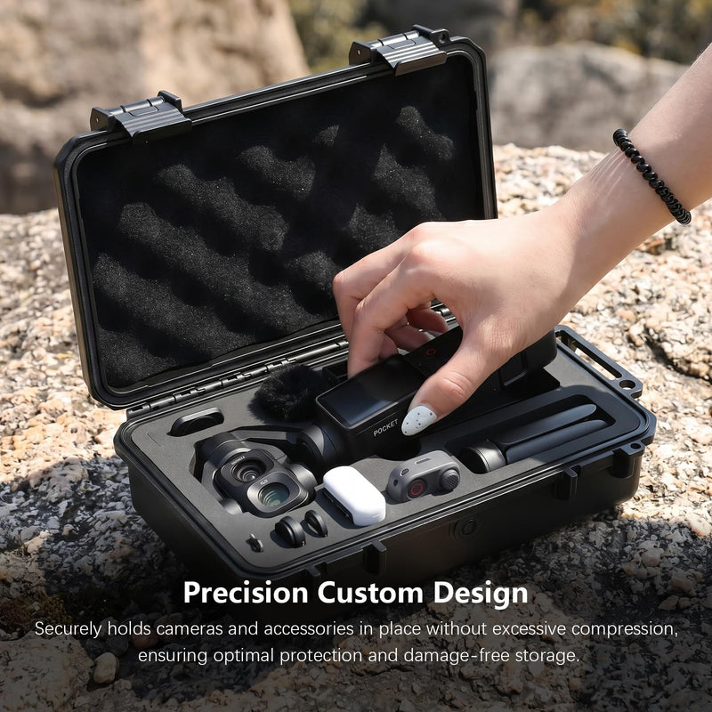 AMAZEAR Waterproof Hard Case Compatible with DJI OSMO Pocket 4P, Pocket4 Pro Creator Combo Accessories Small Hard Shell Cover Travel Hardcase for Carrying, Protection, Storage, Organization, Black
