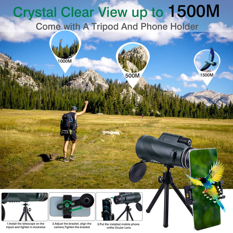80x100 High Powered Monocular Telescope 2 Packs with Smartphone Holder & Tripod, HD Monocular for Adults with BAK4 Prism & FMC Lens for Hunting Star Bird Watching Wildlife Camping Hiking