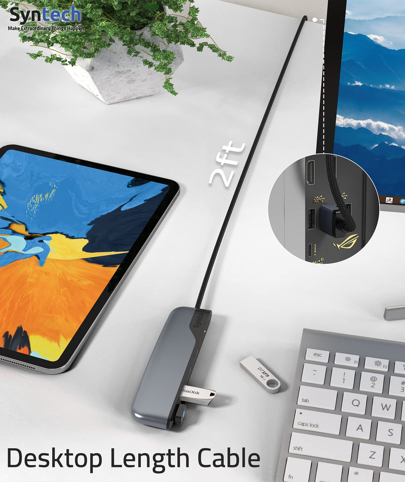 USB Hub Syntech 4-Ports USB Hub 3.0 with 2ft Extended Cable, USB Splitter with a USB C to USB Adapter, Compatible with MacBook Pro 2021, Mac Pro/Mini, iMac, ASUS, Chromebook, Dell, Surface Pro, etc.