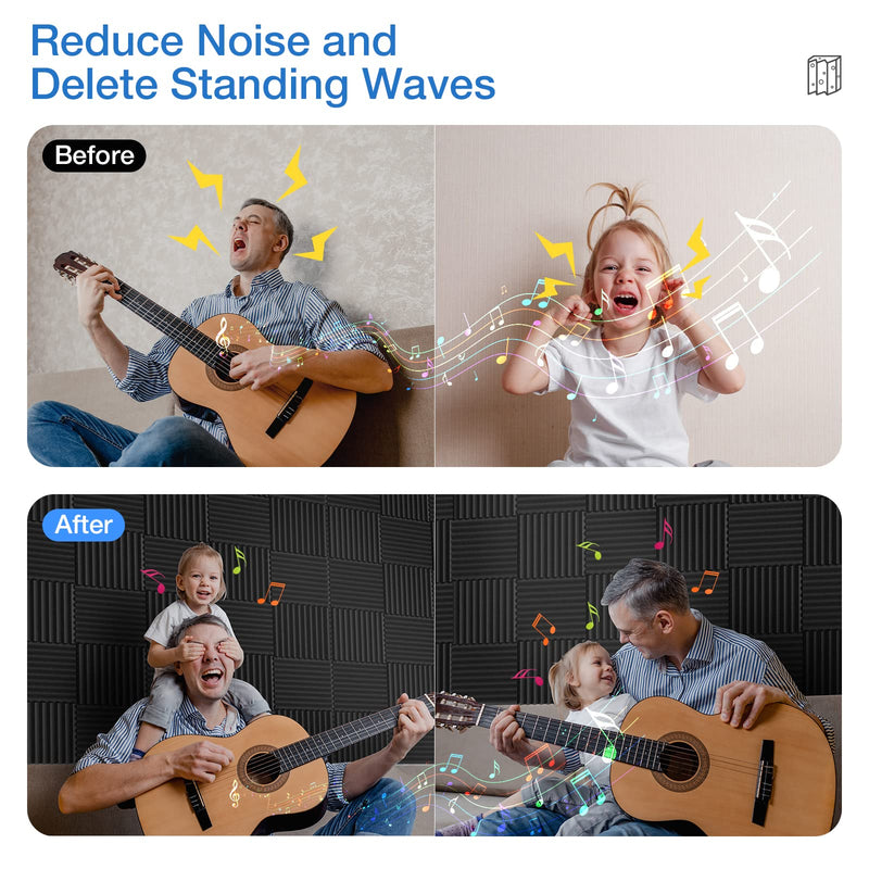 12 Pack Acoustic Panels, 1" X 12" X 12" Quick-Recovery Sound Proof Foam Panels, Acoustic Foam Wedges High Density, Soundproof Wall Panels for Home Studio,Carbon Black-08