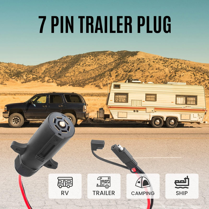7 Pin Trailer Plug to SAE Connector Adapter - Heavy Duty 10AWG 7 Pin Trailer Cables 1/2/3ft Waterproof Trailer Plug Adapter for RV, Truck, Marine 12V Devices (2Pack, 2ft) 2