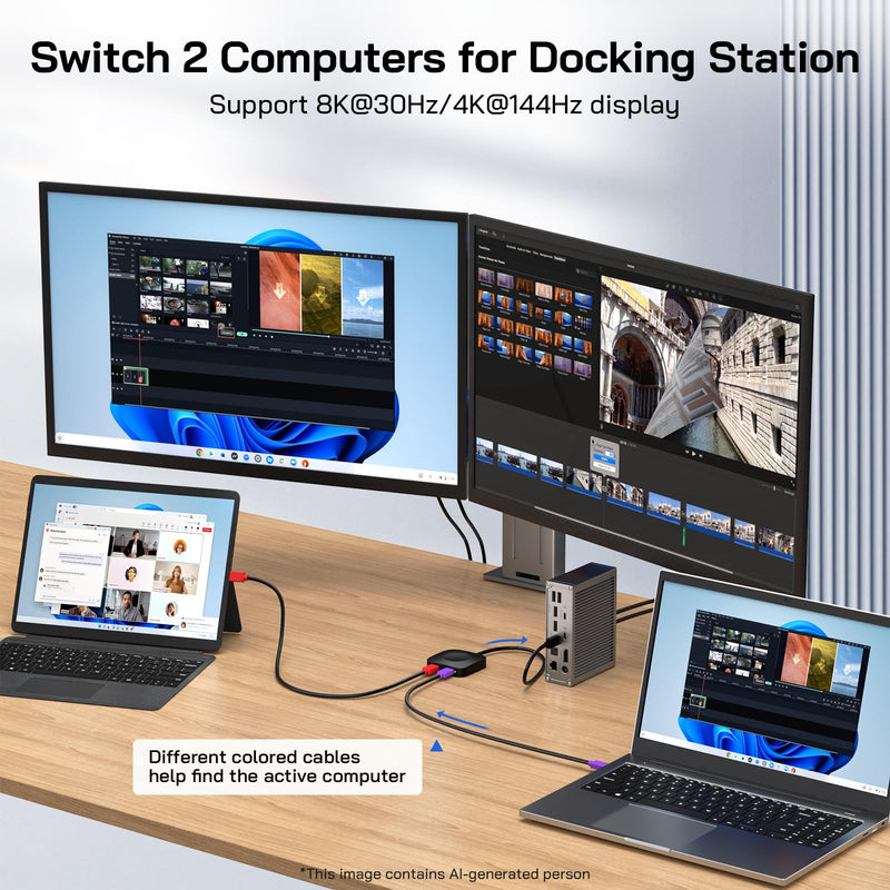 Caniifoto 20Gbps USB C Switch for 2 Computers, USBC Switcher,2 USB-C Cables | USB-C Switch, Support 8K@60Hz 4K@120Hz Video, 20Gbps Data Transfer, 140W Charging, Compatible with USB-C/Thunderbolt 4 Device