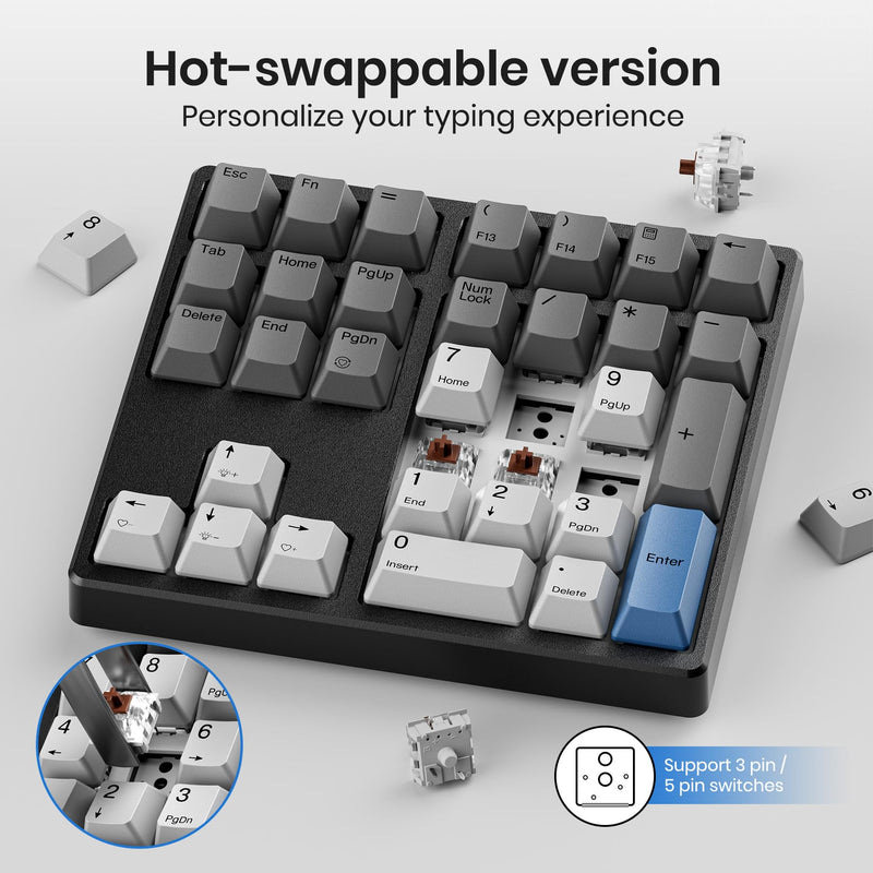 Kisnt KN34 Mechanical Numpad, Full-Function for Heavy Excel Financial | Wired 34 Keys Hot Swappable, PBT Keycaps with White Backlit, Laptop MacBook PC Desktop Compatible (Brown Switch) Brown Switch