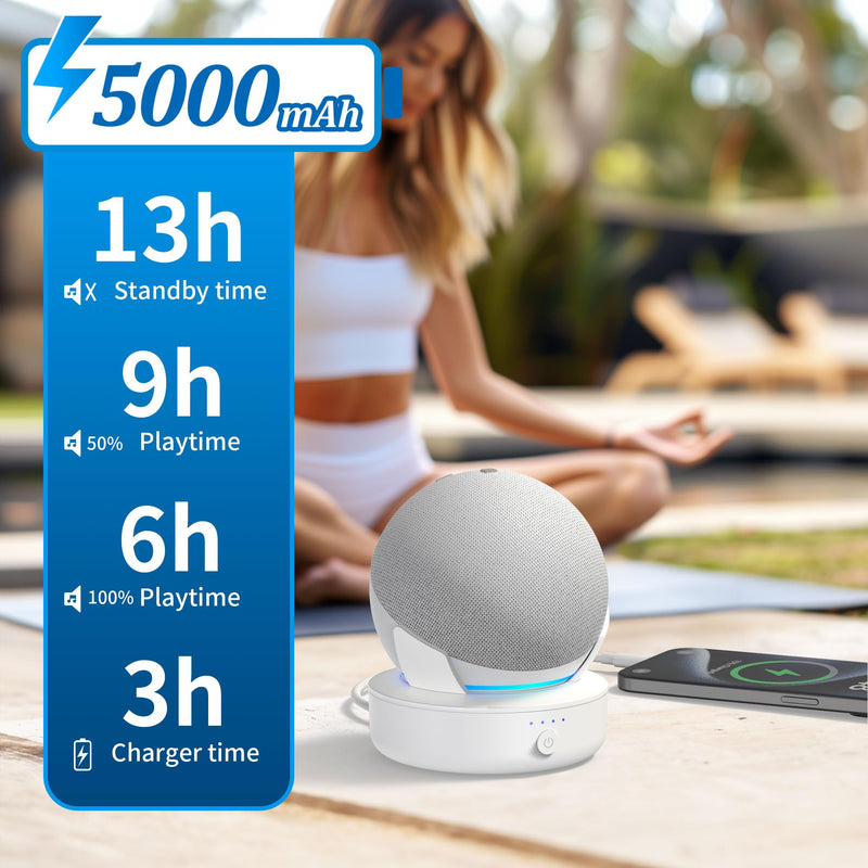 PlusAcc Battery Base for Dot 5th Gen & Dot 4th Gen & Cellphones - 5000 mAh Portable Charger Stand Holder, Rechargeable Charging Dock Station for Dot 5 & Dot 4 & Smartphones & Earbuds (White) White