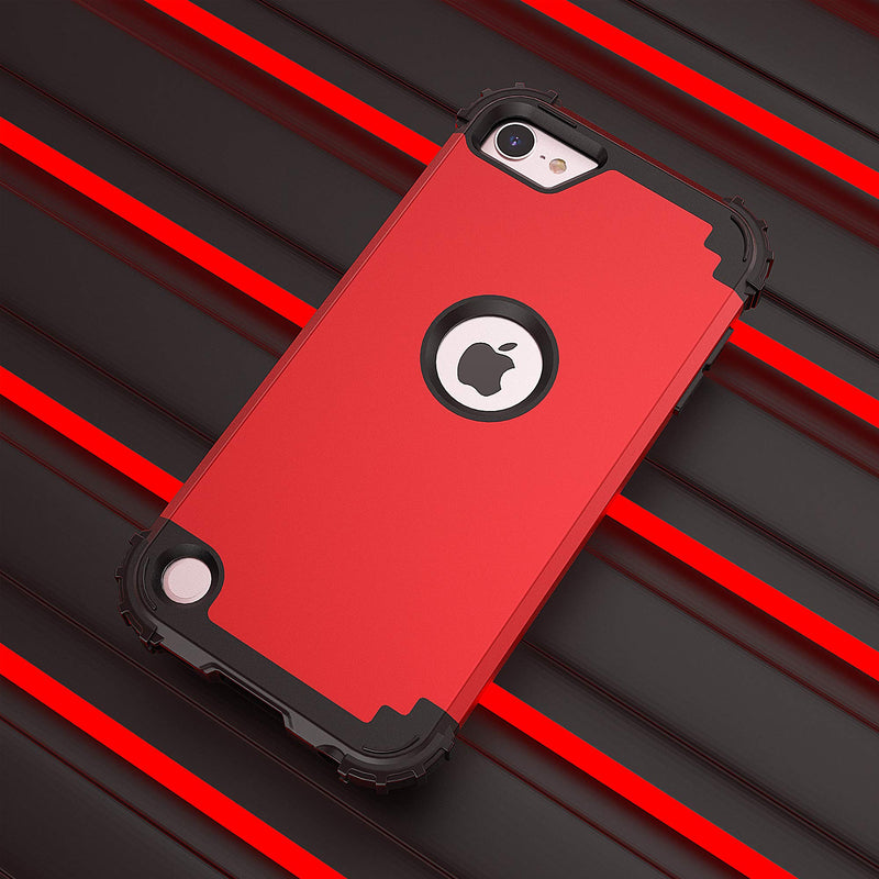 IDweel for iPod Touch 7th Generation Case with 2 Screen Protectors, Hybrid 3 in 1 Shockproof Slim Heavy Duty Hard PC Cover Soft Silicone Bumper Full Body Case for iPod Touch 5/6/7th Gen, Red